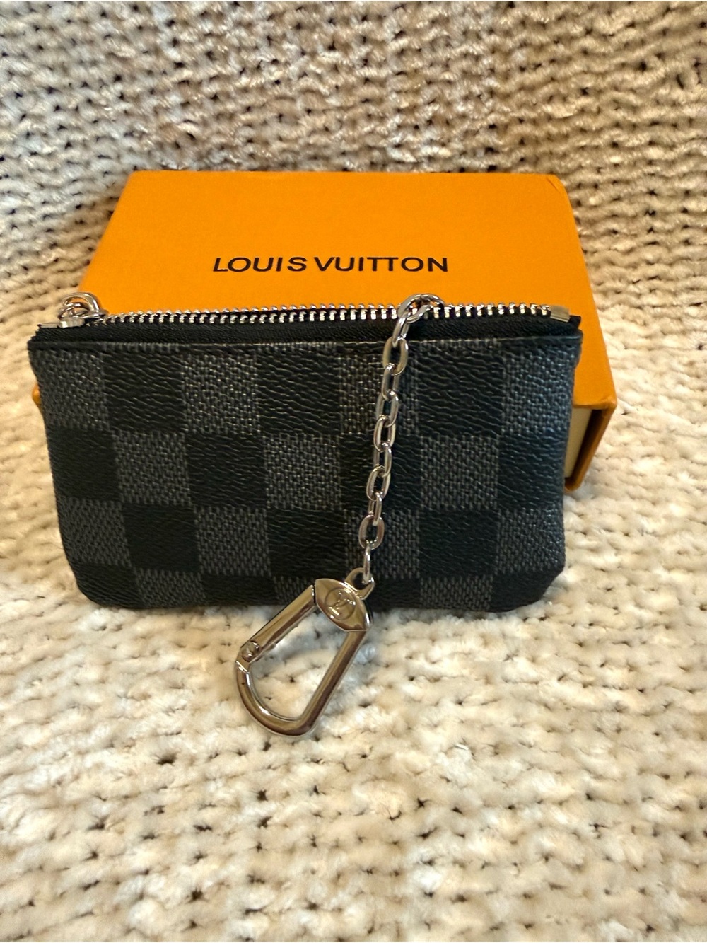 Louis Vuitton Black Leather Zipper Coin Pouch with Silver Hardware